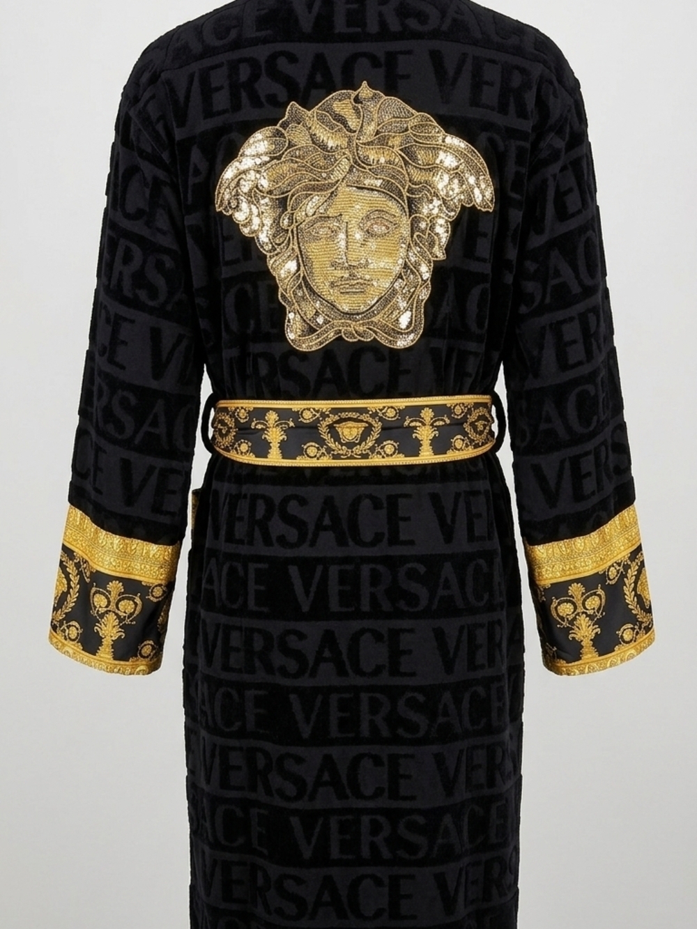 Versace Black with Gold Medusa Embellished Robe NWT